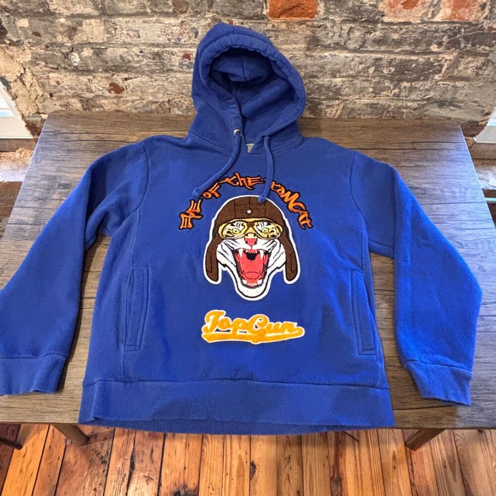Top Gun Eye of the Tomcat Embroidered Blue Hoodie Size Small